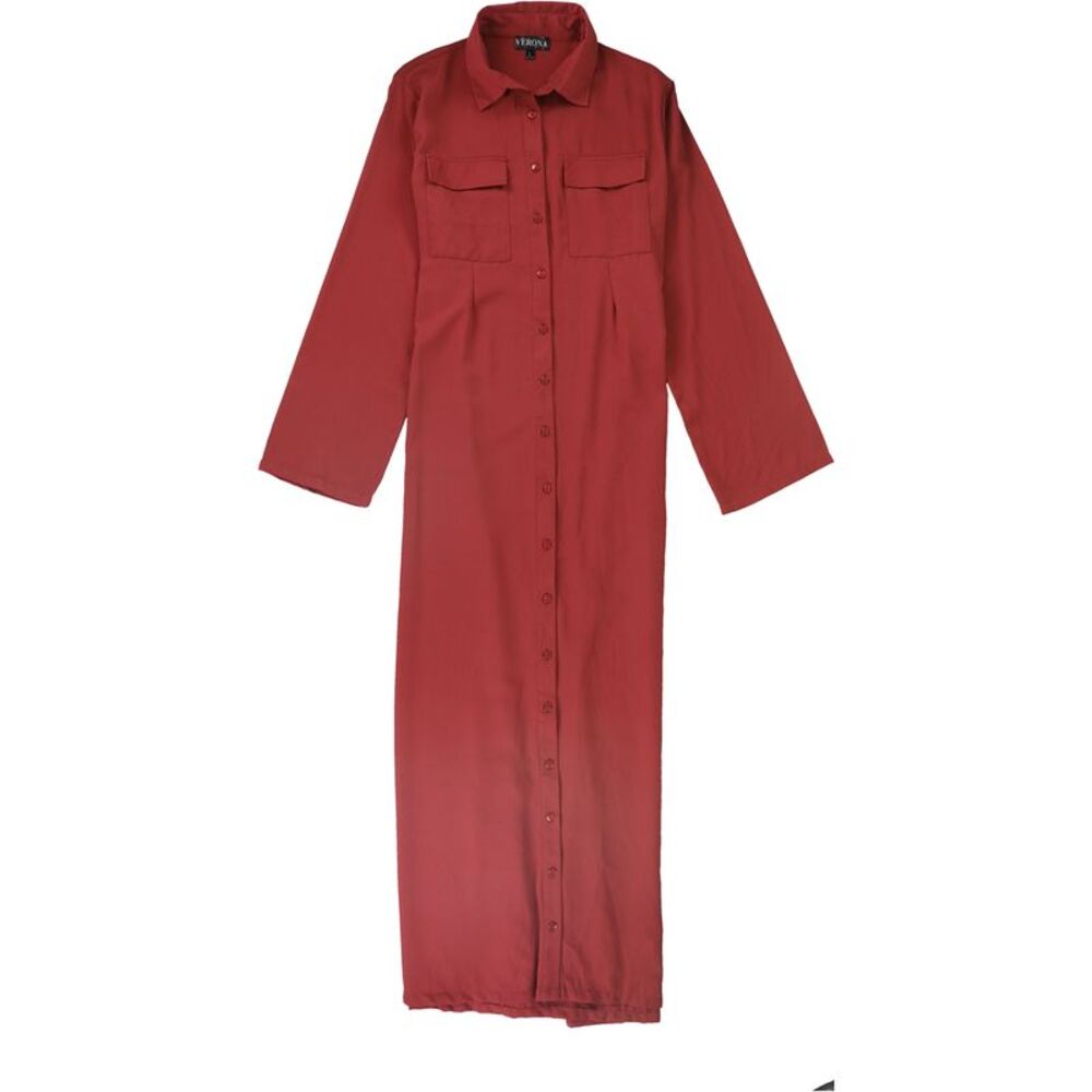 Verona Womens Button Maxi Dress, Red, L, DM